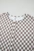 Checkered Print Buttoned Crew Neck Wide Leg Jumpsuit
